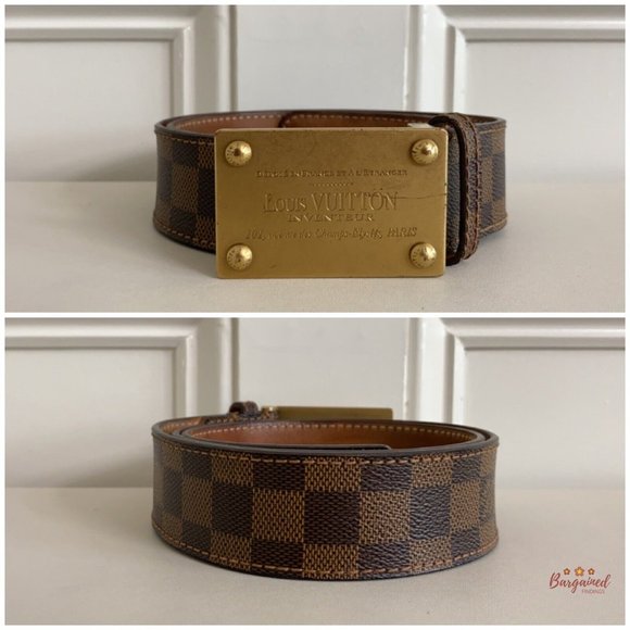 Authentic Louis Vuitton Damier Ebene Coated Canvas Leather Inventeur Belt 85/34 - Picture 3 of 13